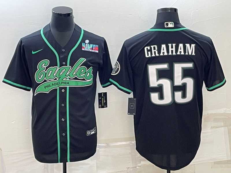 Men's Philadelphia Eagles #55 Brandon Graham Black With Super Bowl LVII Patch Cool Base Stitched Baseball Jersey,We sell and wholesale Men's Philadelphia Eagles #55 Brandon Graham Black With Super Bowl LVII Patch Cool Base Stitched Baseball Jersey on line form chian!